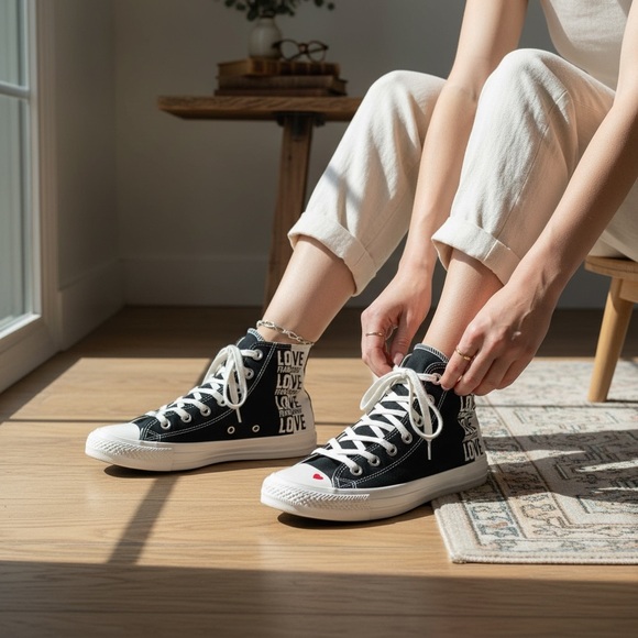 Carefully Chosen ❤️ love-print Converse high tops sneakers - Picture 2 of 10